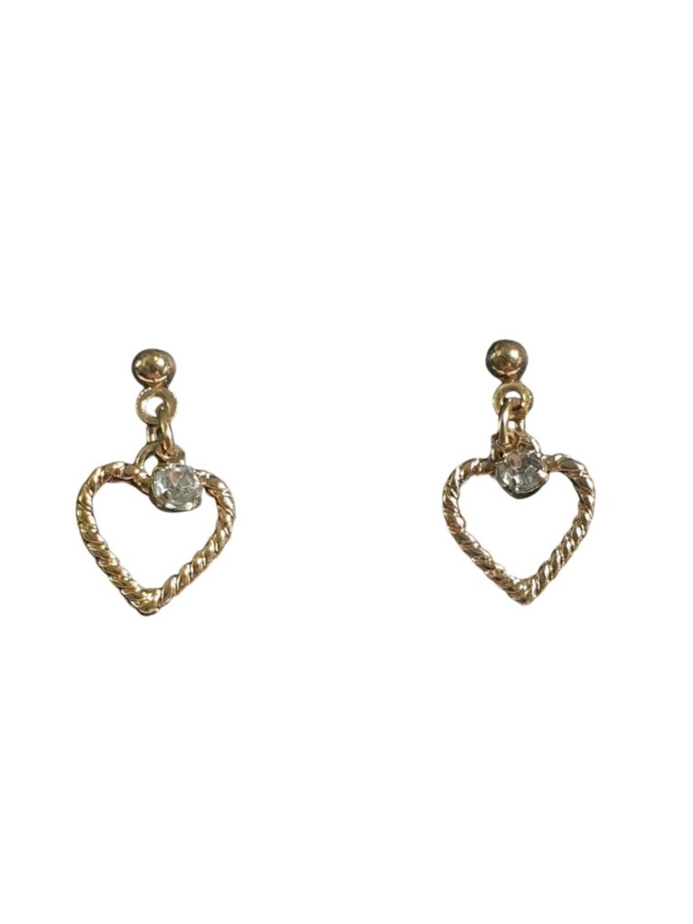 Gold Heart Earrings Lose Crystal Accents Drop Dangle Elegant Minimalist Jewelry